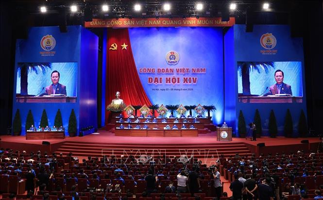 Phiên trọng thể Đại hội XIV Công đoàn Việt Nam. Ảnh: Tuấn Anh - TTXVN