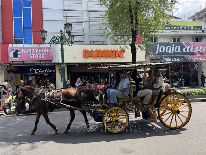 Xe ngựa là phương tiện đặc trưng của khu phố Malioboro khiến nhiều du khách thích thú. Ảnh: Đỗ Quyên – PV TTXVN tại Indonesia