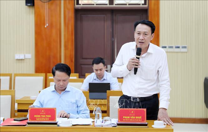 Trưởng Ban Tổ chức Tỉnh ủy Hưng Yên Phạm Văn Khuê phát biểu tại hội nghị. Ảnh: Thế Duyệt – TTXVN
