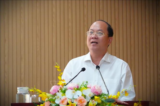 Bí thư Tỉnh ủy Cà Mau Nguyễn Hồ Hải phát biểu tại Hội nghị. Ảnh: Huỳnh Anh - TTXVN