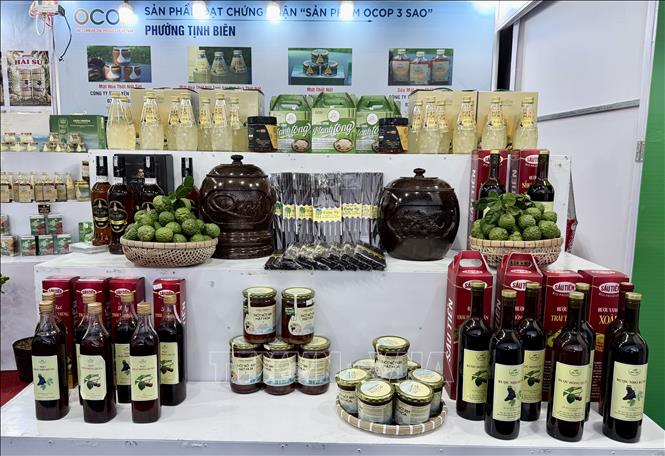 Sản phẩm OCOP An Giang được trưng bày, giới thiệu tại Hội chợ Thương mại quốc tế Tịnh Biên - An Giang năm 2026. Ảnh: Thanh Sang - TTXVN