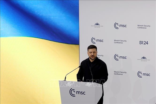Tổng thống Ukraine Volodymyr Zelensky phát biểu tại Hội nghị An ninh Munich ở Munich, Đức ngày 14/2/2026. Ảnh: THX/TTXVN