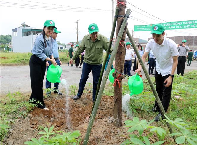 Các đại biểu trồng cây xanh tại lễ phát động. Ảnh: Tuấn Khôi - TTXVN