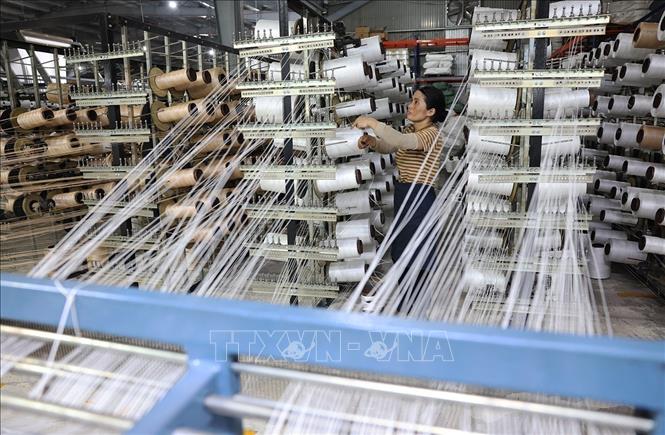 Dây chuyền dệt sản phẩm bao bì xuất khẩu ở nhà máy của Công ty Cổ phần Bao bì Sông La Xanh, Cụm công nghiệp Đức Thọ, xã Đức Thọ, tỉnh Hà Tĩnh. Ảnh: Vũ Sinh - TTXVN
