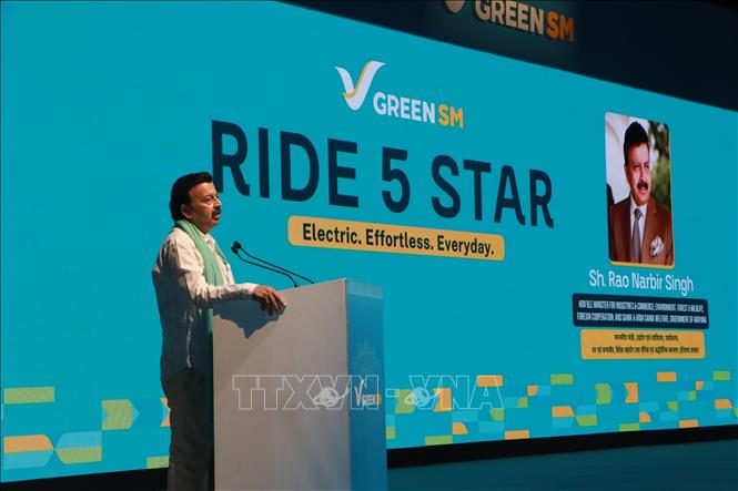 Bộ trưởng Công Thương bang Haryana Rao Narbir Singh phát biểu tại lễ khai trương. Ảnh: Quang Trung - PV TTXVN tại Ấn Độ