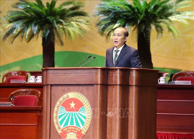 Phó Chủ tịch thường trực Ban Chấp hành Trung ương Hội Nông dân Việt Nam Phan Như Nguyện tuyên bố lý do, giới thiệu đại biểu dự Đại hội. Ảnh: Hoàng Hiếu - TTXVN