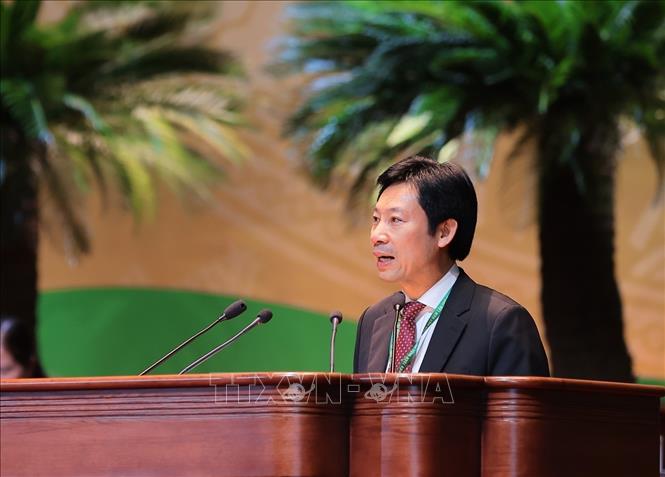 Phó Chủ tịch Hội Nông dân Việt Nam Nguyễn Xuân Định tham luận tại Đại hội. Ảnh: Hoàng Hiếu - TTXVN
