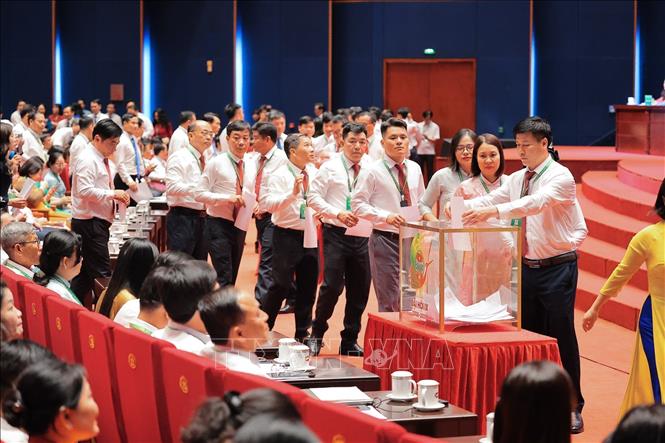 Các đại biểu bỏ phiếu bầu Ban Chấp hành Hội Nông dân Việt Nam khoá IX. Ảnh: Lê Đông - TTXVN
