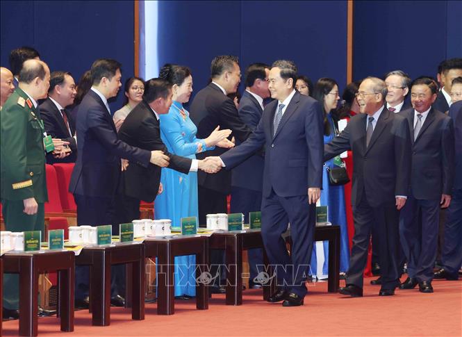 Chủ tịch Quốc hội Trần Thanh Mẫn cùng các đại biểu dự khai mạc Đại hội. Ảnh: Phương Hoa - TTXVN
