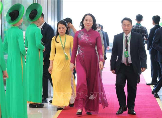 Đồng chí Võ Thị Ánh Xuân, Bí thư Trung ương Đảng, Phó Chủ tịch nước đến dự Đại hội. Ảnh: Hoàng Hiếu - TTXVN