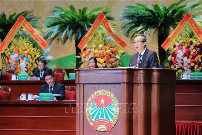 Ông Đỗ Đức Thành, Phó Tổng Giám đốc Ngân hàng Nông nghiệp và Phát triển nông thôn trình bày tham luận tại Đại hội. Ảnh: Lê Đông - TTXVN