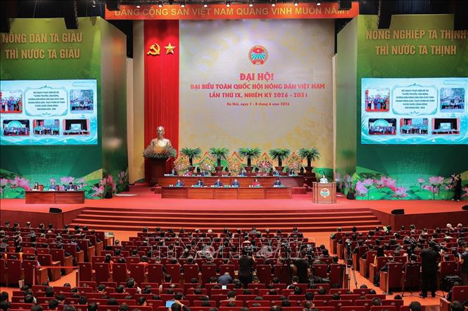 Phiên khai mạc trọng thể Đại hội Đại biểu toàn quốc Hội Nông dân Việt Nam lần thứ IX. Ảnh: Lê Đông - TTXVN