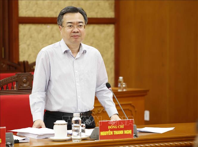 Đồng chí Nguyễn Thanh Nghị, Uỷ viên Bộ Chính trị, Bí thư Trung ương Đảng, Trưởng Ban Chính sách, chiến lược Trung ương phát biểu. Ảnh: Thống Nhất – TTXVN