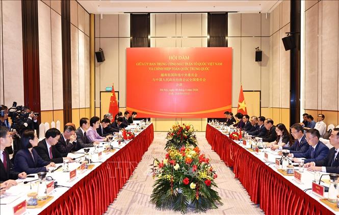 Quang cảnh Hội đàm giữa Ủy ban Trung ương MTTQ Việt Nam và Chính hiệp Toàn quốc Trung Quốc. Ảnh: Minh Đức – TTXVN