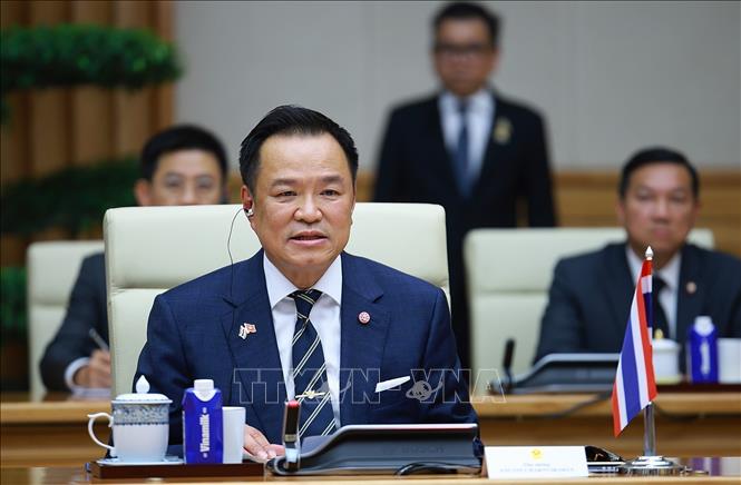 Thủ tướng Thái Lan Anutin Charnvirakul phát biểu tại cuộc hội đàm với Thủ tướng Lê Minh Hưng. Ảnh: Dương Giang – TTXVN
