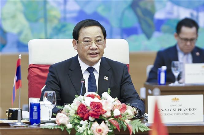  Thủ tướng Lào Sonexay Siphandone phát biểu. Ảnh: Doãn Tấn - TTXVN 