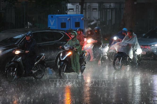 Mưa giông diện rộng trên địa bàn Hà Nội giúp giải toả bầu không khí oi nóng nhiều ngày qua. Ảnh: Minh Quyết - TTXVN