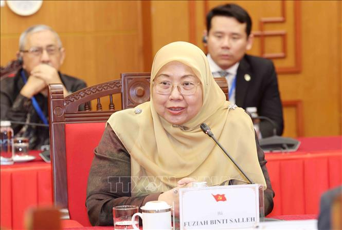 Bà Fuziah Salleh, Tổng Thư ký, Thứ trưởng Bộ Thương mại nội địa Malaysia, đại diện Đảng Công lý Nhân dân (PKR) phát biểu. Ảnh: Phương Hoa - TTXVN
