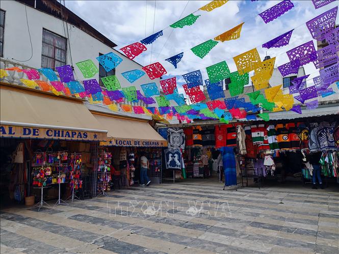 Các cửa hàng bán đồ thủ công truyền thống bên trong chợ La Ciudadela, thủ đô Mexico City. Ảnh: Phương Lan- PV TTXVN tại Mexico 