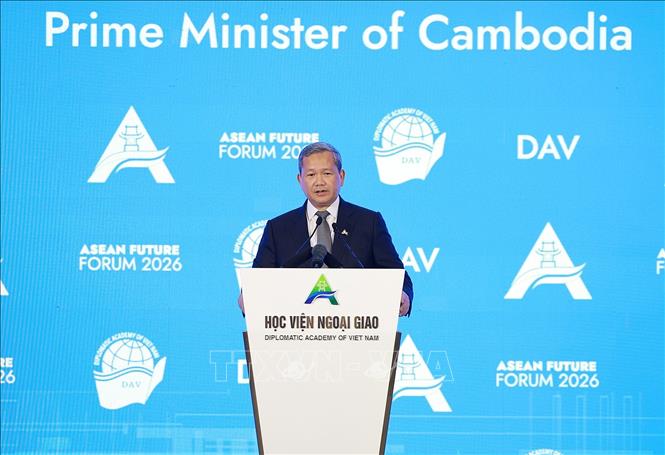 Thủ tướng Campuchia Hun Manet phát biểu tại Phiên khai mạc Diễn đàn Tương lai ASEAN lần thứ ba. Ảnh: Dương Giang – TTXVN
