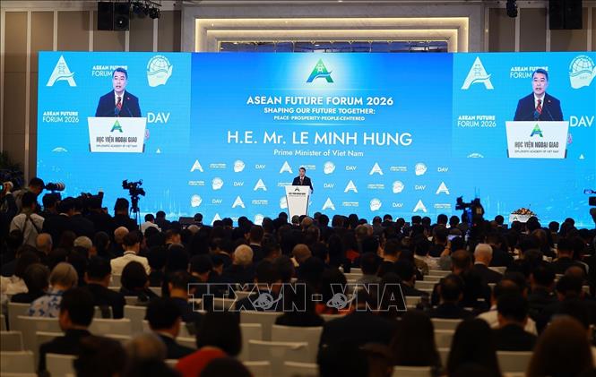 Thủ tướng Lê Minh Hưng phát biểu tại Phiên khai mạc Diễn đàn Tương lai ASEAN lần thứ ba. Ảnh: Dương Giang – TTXVN
