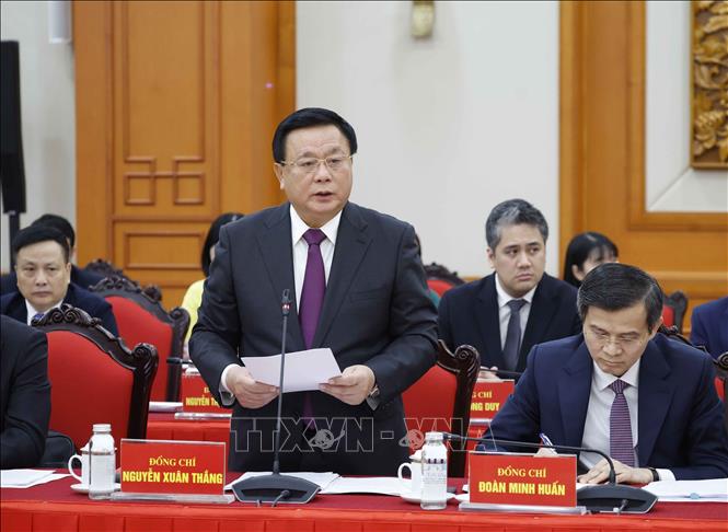 Đồng chí Nguyễn Xuân Thắng, Chủ tịch Hội đồng Lý luận Trung ương phát biểu. Ảnh: Thống Nhất – TTXVN