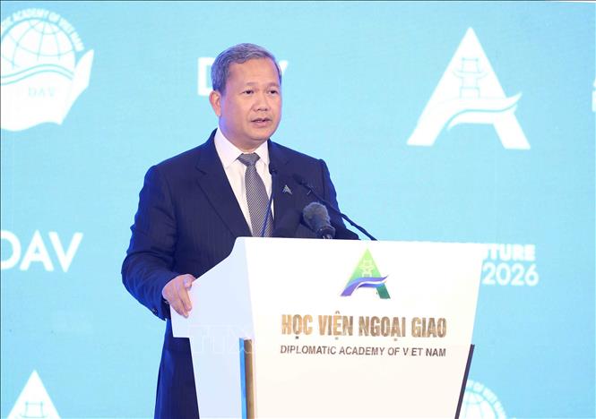Thủ tướng Campuchia Hun Manet phát biểu tại Phiên khai mạc Diễn đàn Tương lai ASEAN lần thứ ba. Ảnh: An Đăng – TTXVN
 