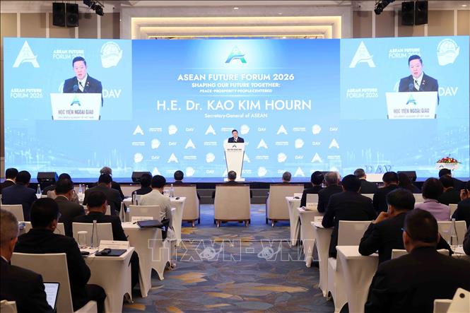  Tổng Thư ký ASEAN Kao Kim Hourn phát biểu. Ảnh: An Đăng - TTXVN