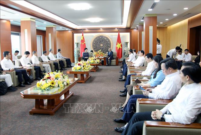 Quang cảnh buổi làm việc giữa Đoàn đại biểu cấp cao Chính hiệp toàn quốc Trung Quốc với lãnh đạo Tỉnh ủy Phú Thọ. Ảnh: Tạ Toàn – TTXVN