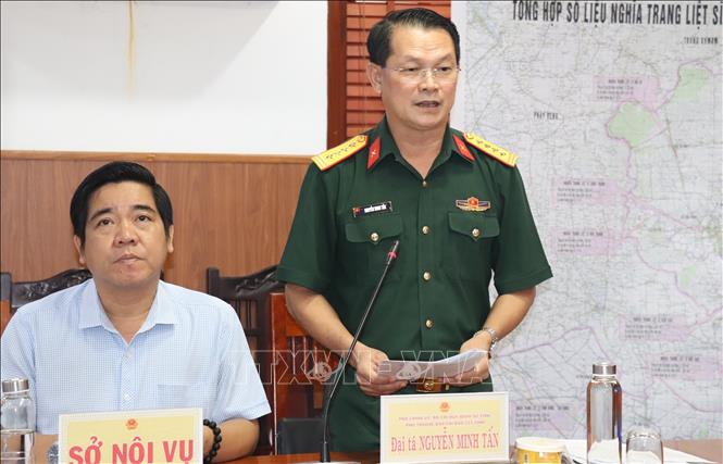 Đại tá Nguyễn Minh Tấn, Phó Chính ủy Bộ Chỉ huy Quân sự tỉnh, Phó Trưởng Ban Chỉ đạo 515 tỉnh Tây Ninh nhấn mạnh các cấp các ngành cần quyết tâm cao, chuẩn bị triển khai đồng loạt trên toàn tỉnh. Ảnh: Đức Hạnh - TTXVN 