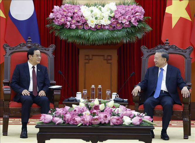 Tổng Bí thư, Chủ tịch nước Tô Lâm tiếp Thủ tướng Lào Sonexay Siphandone. Ảnh: Thống Nhất – TTXVN