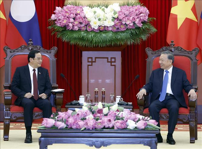 Tổng Bí thư, Chủ tịch nước Tô Lâm tiếp Thủ tướng Lào Sonexay Siphandone. Ảnh: Thống Nhất – TTXVN