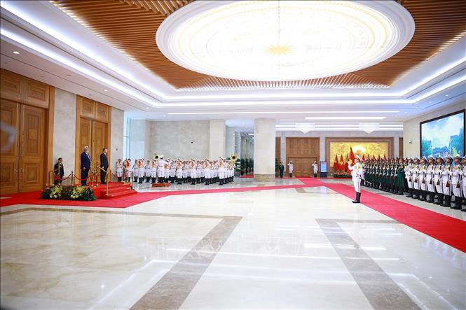 Lễ đón Thủ tướng Timor-Leste Kay Rala Xanana Gusmão tại Trụ sở Chính phủ. Ảnh: Dương Giang – TTXVN
