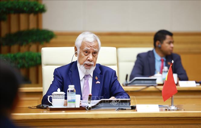 Thủ tướng Timor-Leste Kay Rala Xanana Gusmão phát biểu tại cuộc hội đàm với Thủ tướng Lê Minh Hưng. Ảnh: Dương Giang – TTXVN
