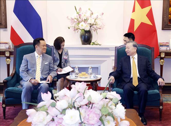 Tổng Bí thư, Chủ tịch nước Tô Lâm tiếp Thủ tướng Thái Lan Anutin Charnvirakul. Ảnh: Thống Nhất – TTXVN
