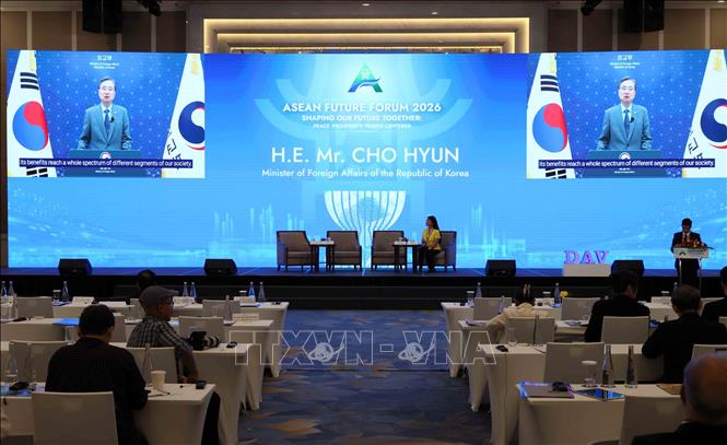 Thông điệp video của Bộ trưởng Ngoại giao Hàn Quốc Cho Hyun tại phiên toàn thể số 3. Ảnh: An Đăng - TTXVN