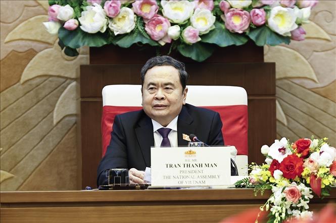 Chairman of the National Assembly Tran Thanh Man at the reception. VNA Photo: Doãn Tấn 