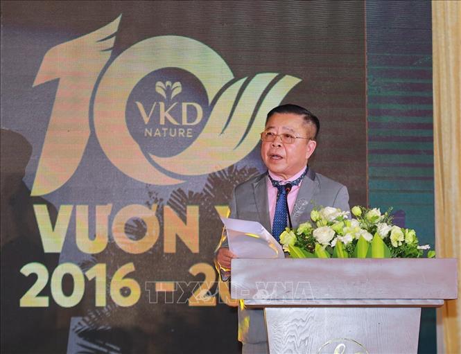 Ông Võ Kim Cự, Chủ tịch Tập đoàn y dược Sâm Ngọc Linh Việt Nam phát biểu. Ảnh: Khánh Hoà - TTXVN