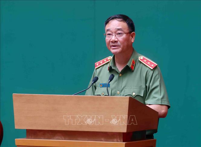 Thượng tướng Phạm Thế Tùng, Ủy viên Trung ương Đảng, Thứ trưởng Bộ Công an phát biểu. Ảnh: Phạm Kiên - TTXVN