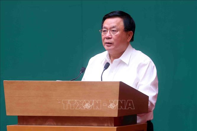 GS.TS Nguyễn Xuân Thắng, Chủ tịch Hội đồng Lý luận Trung ương phát biểu. Ảnh: Phạm Kiên - TTXVN