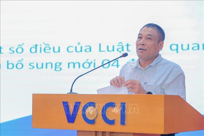 Ông Kim Long Biên, Trưởng Ban Pháp chế, Cục Hải quan, Bộ Tài Chính báo cáo tổng quan nội dung dự thảo Luật sửa đổi, bổ sung một số điều của Luật Hải quan. Ảnh: Lê Đông - TTXVN
