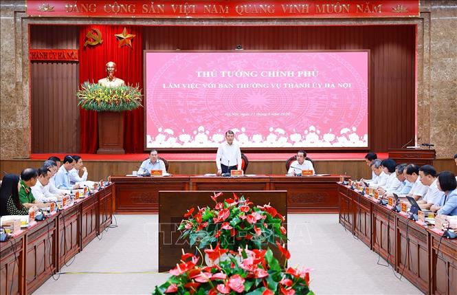 Thủ tướng Lê Minh Hưng làm việc với Ban Thường vụ Thành uỷ Hà Nội. Ảnh: Dương Giang – TTXVN
