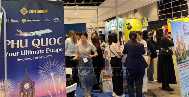 Một gian hàng của doanh nghiệp lữ hành và khách sạn Việt Nam tại ITE 2026. Ảnh: Lê Anh - PV TTXVN tại Hong Kong