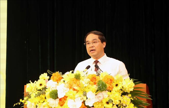 Bí thư Tỉnh ủy Thái Nguyên Trịnh Xuân Trường phát biểu. Ảnh: Trần Trang - TTXVN 