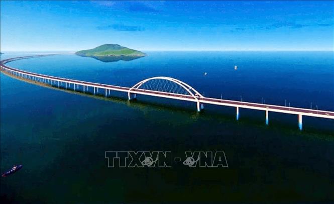 Mô hình cầu vượt biển từ Đất Mũi Cà Mau ra cụm đảo Hòn Khoai dài 18km đang được thi công khẩn trương. Ảnh: Trung Hiếu - TTXVN
