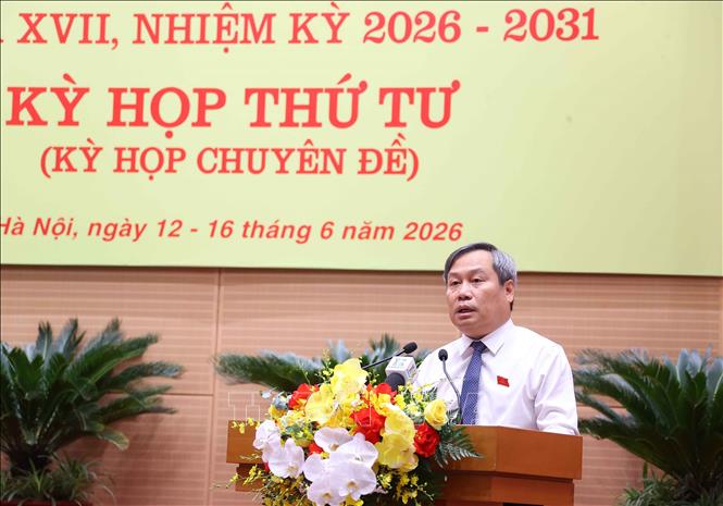 Phó Bí thư Thành ủy, Chủ tịch UBND thành phố Hà Nội Vũ Đại Thắng phát biểu. Ảnh: Văn Điệp - TTXVN