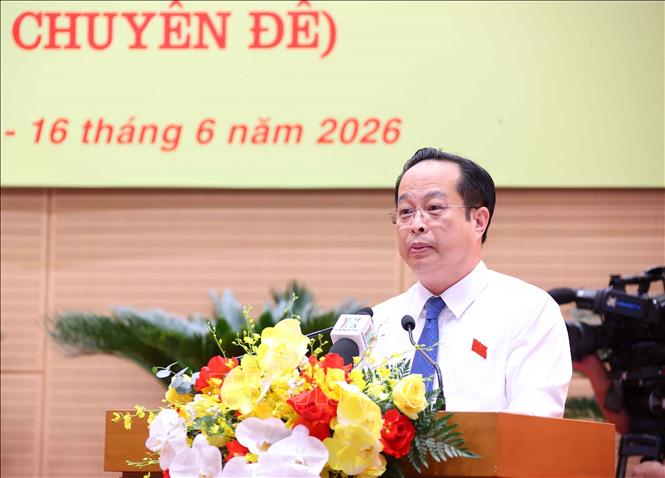 Phó Chủ tịch HĐND thành phố Hà Nội Trần Thế Cương phát biểu. Ảnh: Văn Điệp - TTXVN