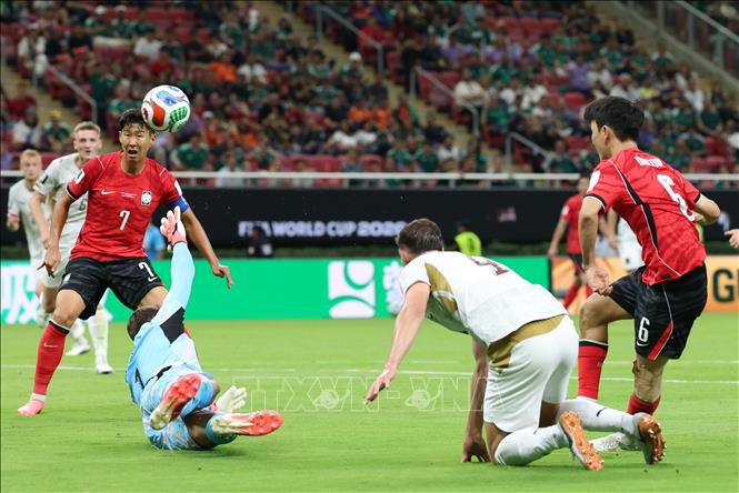 Phút 67, cầu thủ Hwang In-beom (phải) của Hàn Quốc ghi bàn thắng cân bằng tỉ số 1-1. Ảnh: Yonhap/TTXVN