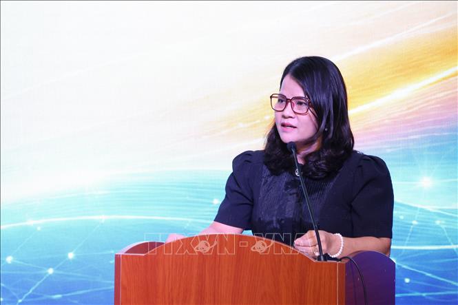 Bà Nguyễn Hoàng Bảo Trân, Phó Giám đốc Sở Khoa học và Công nghệ TP. Hồ Chí Minh phát biểu tại hội nghị. Ảnh: Thu Hoài - TTXVN 