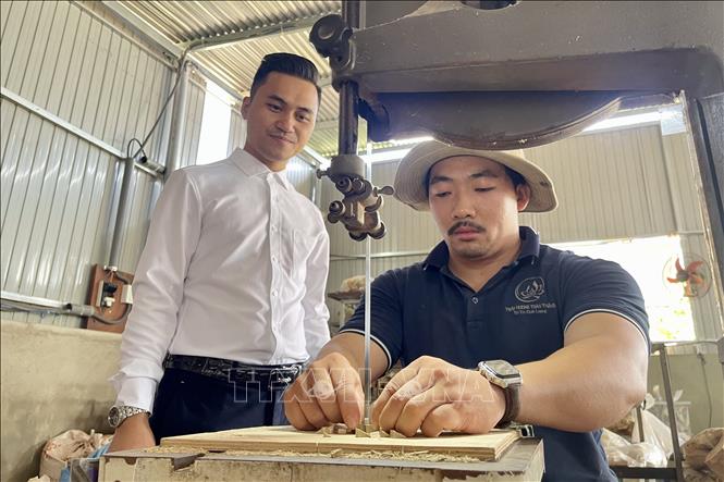Sản phầm từ giống dó bầu Kỳ Hải Nam được chế tác ra nhiều vật dụng, có mùi thơm, nhiều tinh dầu trầm nên được thị trường ưa chuộng. Ảnh: Lê Xuân-TTXVN